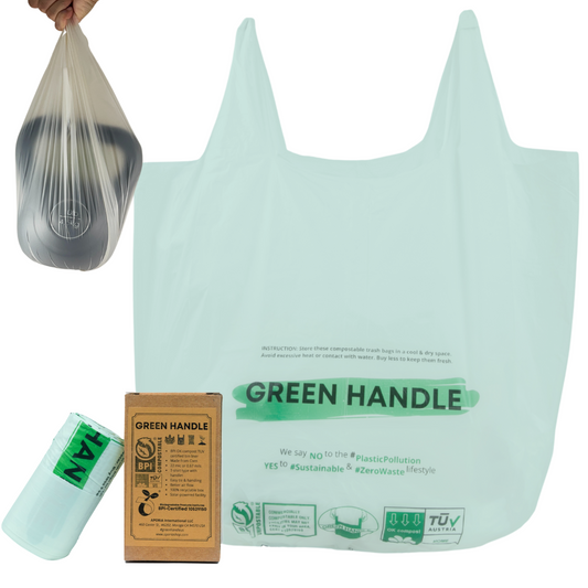 Green Handle US - BPI-Certified Compostable Kitchen Trash Bags with Handles (Fits Counter Top Bin)
