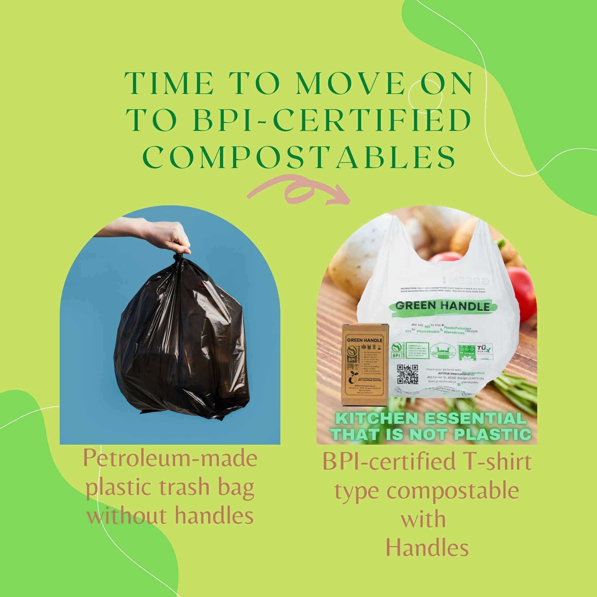 Wholesale - BPI certified Compostable Kitchen Compost Bin Liner Trash –  Green Handle US